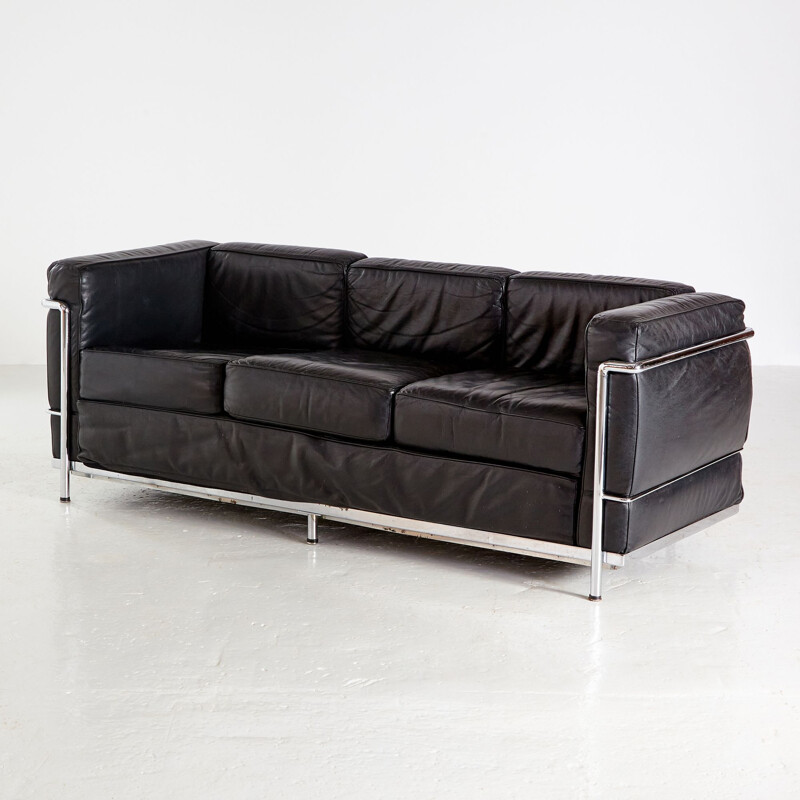 Vintage three-seater leather sofa
