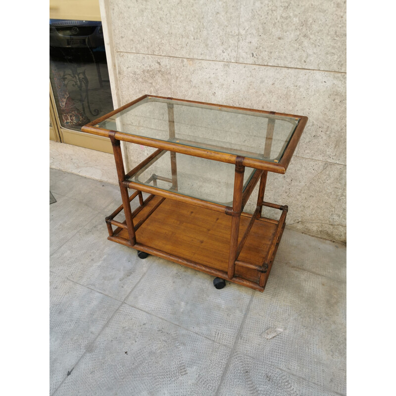 Bamboo vintage bar cart, 1960s