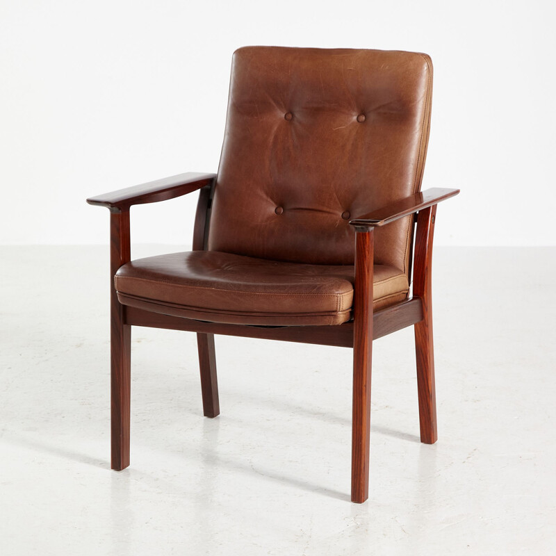 Ensemble de 5 fauteuils vintage en palissandre et cuir par Arne Vodder pour Sibast, 1960