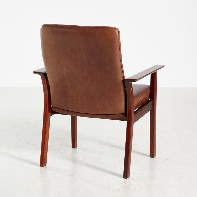 Set of 5 vintage rosewood and leather armchairs by Arne Vodder for Sibast, 1960s