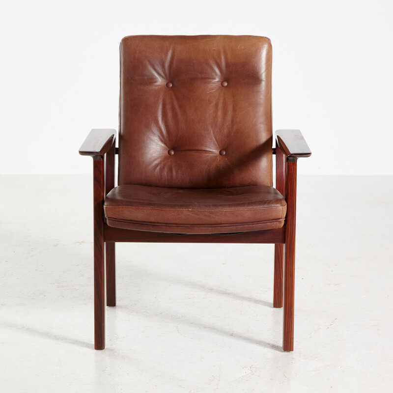 Set of 5 vintage rosewood and leather armchairs by Arne Vodder for Sibast, 1960s