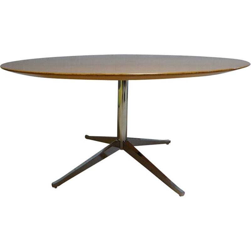 Round oak vintage dining table by Florence Knoll, USA 1960s