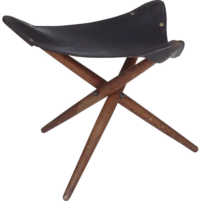 Danish vintage folding tripod stool, 1960s