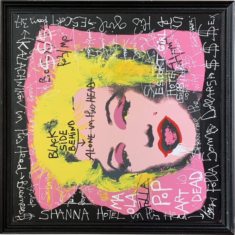 Vintage Kokian canvas painting "Pink Marilyn, black side behind", 2010