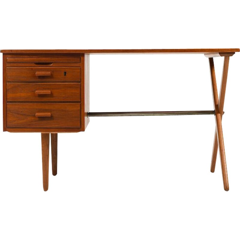 Vintage teak and oakwood cross-legged desk, Denmark 1950s