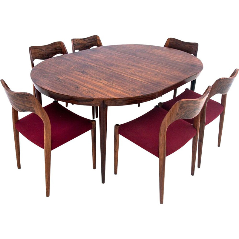 Vintage round rosewood dining set by Niels O. Møller, Denmark 1960s