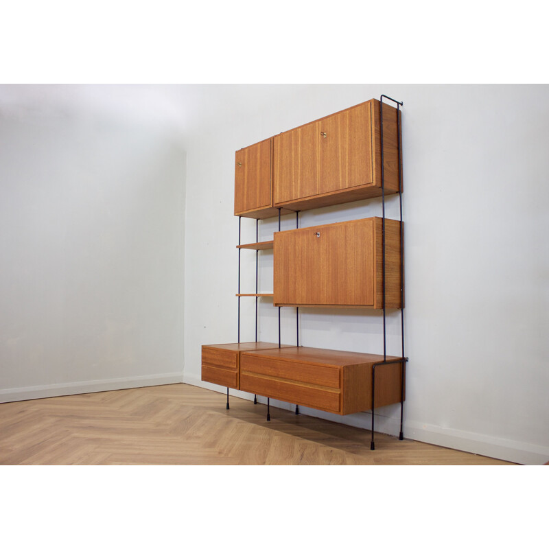 Mid century teak 7 pieces shelving unit by Hilker for Omnia, Germany 1960s