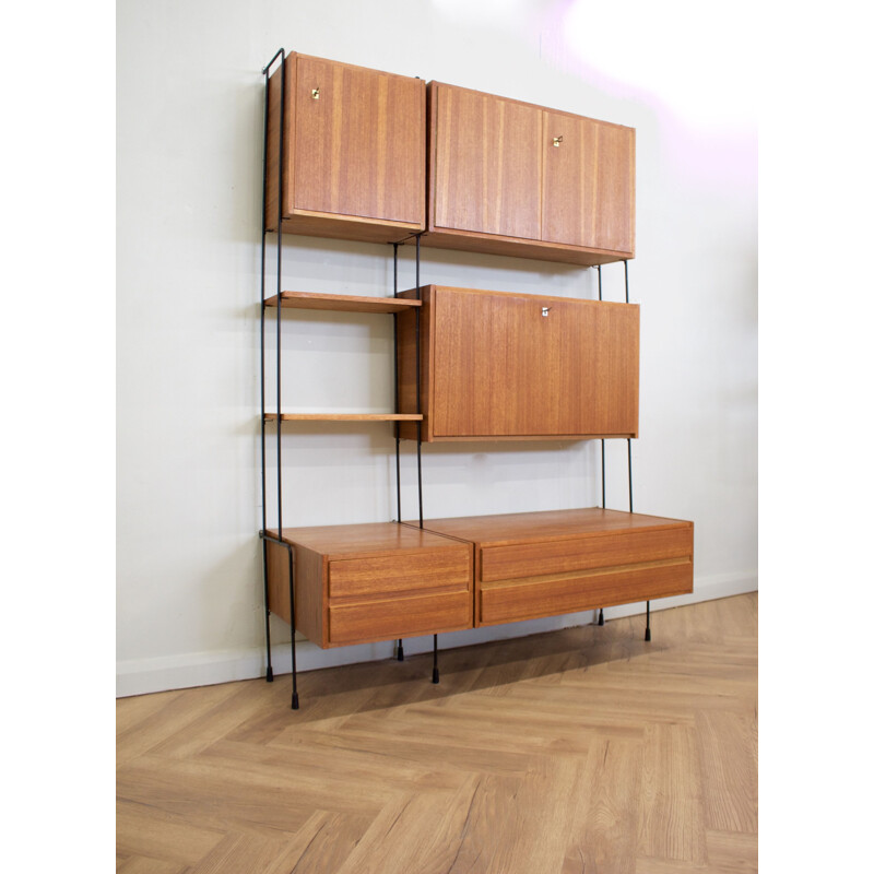Mid century teak 7 pieces shelving unit by Hilker for Omnia, Germany 1960s