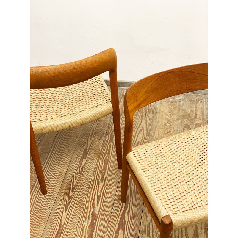 Pair of mid century model 75 teak dining chairs by Niels O. Møller for J.L. Moller, Denmark, 1950s