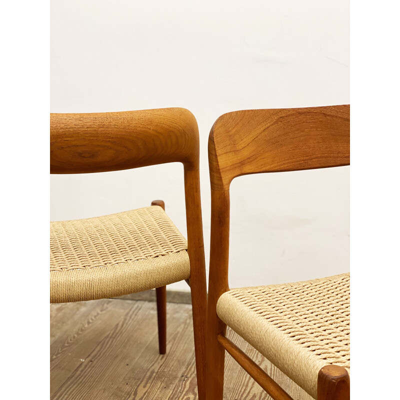 Pair of mid century model 75 teak dining chairs by Niels O. Møller for J.L. Moller, Denmark, 1950s