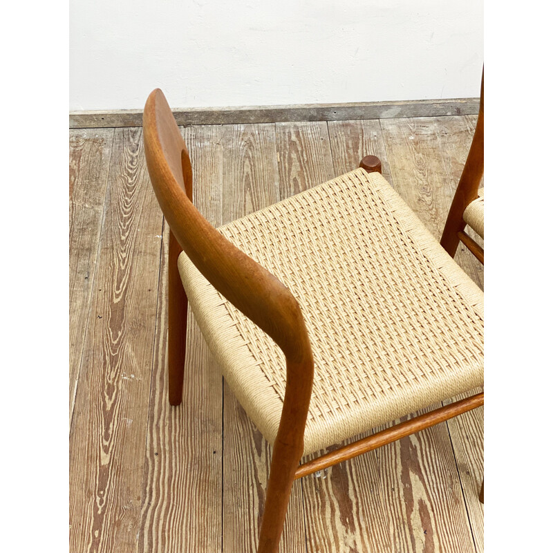 Pair of mid century model 75 teak dining chairs by Niels O. Møller for J.L. Moller, Denmark, 1950s