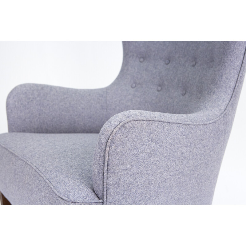Danish Georg Kofoed wingback chair in mahogany and Kvadrat fabric, Frits HENNINGSEN - 1940s
