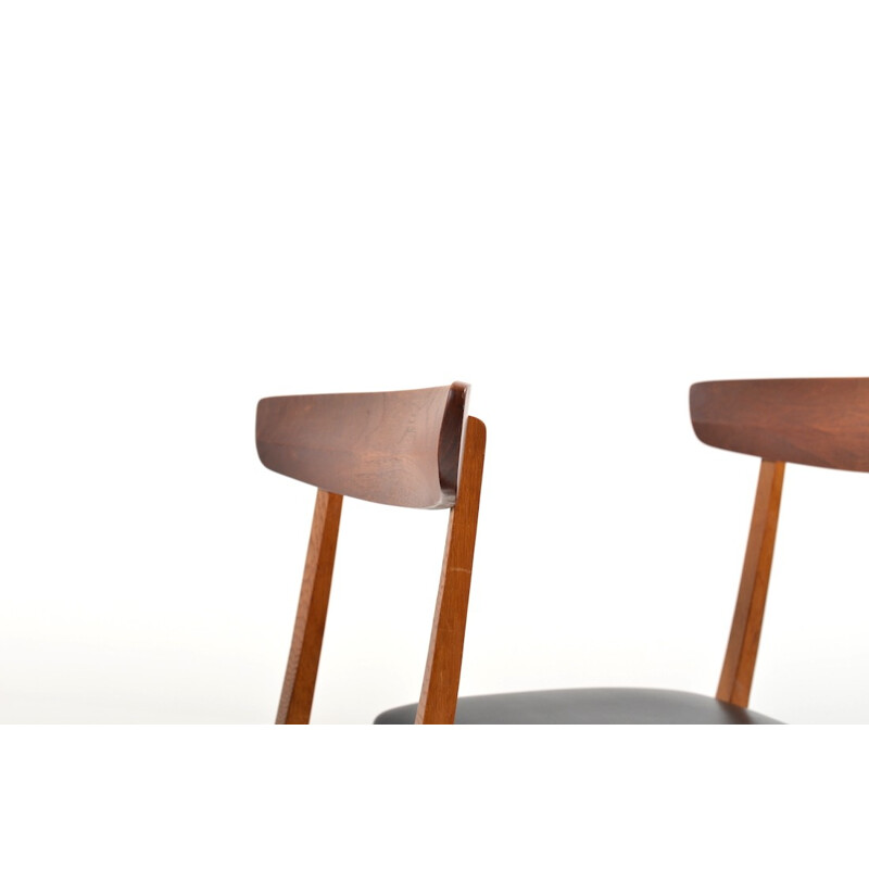 Conjunto de 4 cadeiras escandinavas de teca e pele preta, 1950