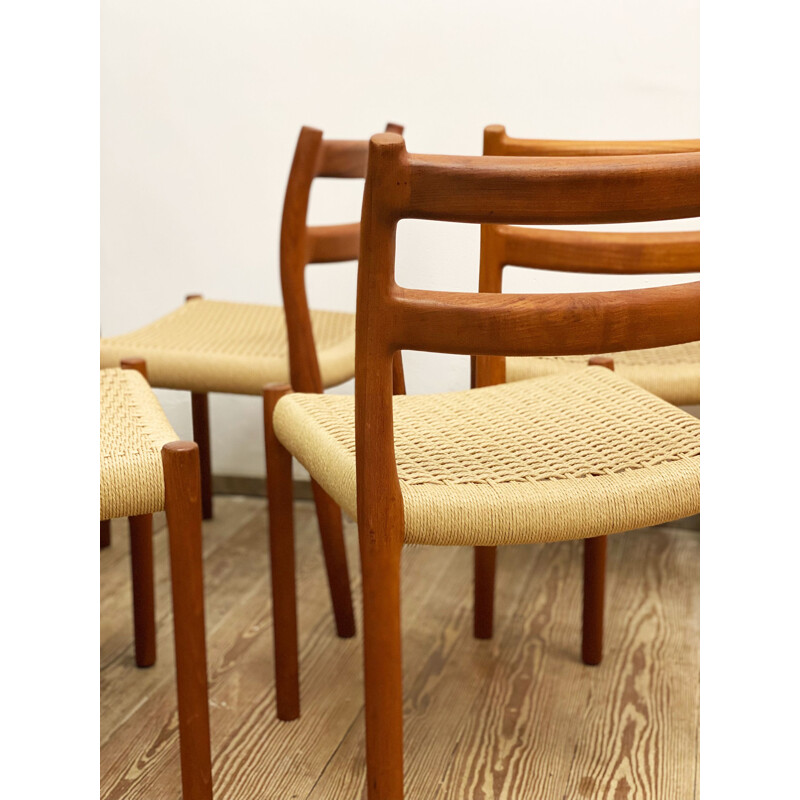 Set of 6 Danish mid century teak model 84 dining chairs by Niels O. Møller for J.L. Moller, 1950s