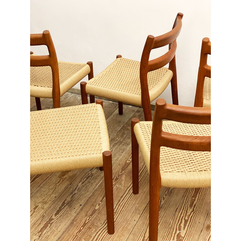 Lot de 6 chaises danoises vintage en teck modèle 84 par Niels O. Møller pour J.L. Moller, 1950