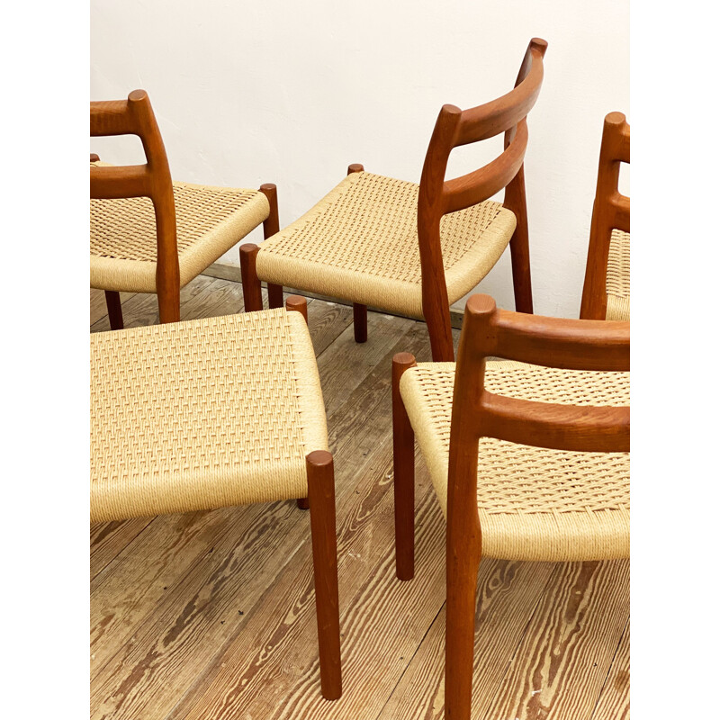 Set of 6 Danish mid century teak model 84 dining chairs by Niels O. Møller for J.L. Moller, 1950s