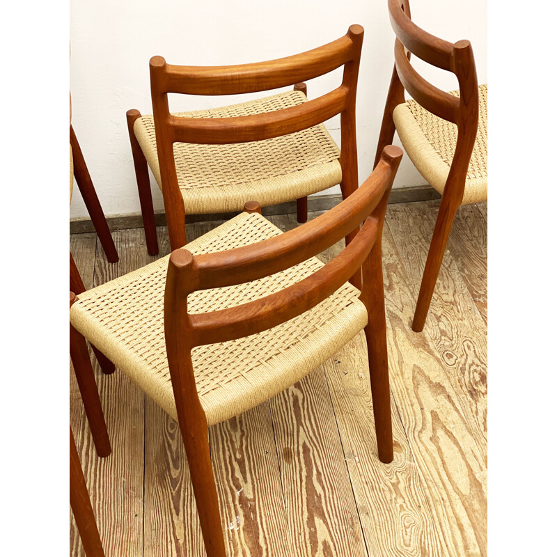 Set of 6 Danish mid century teak model 84 dining chairs by Niels O. Møller for J.L. Moller, 1950s