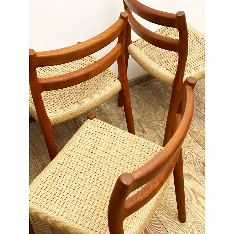 Set of 6 Danish mid century teak model 84 dining chairs by Niels O. Møller for J.L. Moller, 1950s