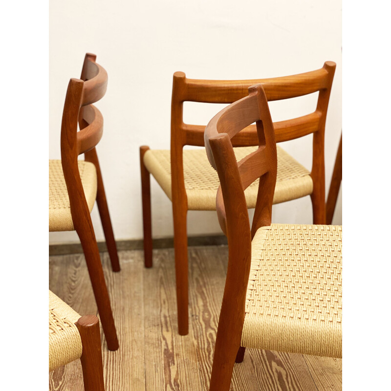 Set of 6 Danish mid century teak model 84 dining chairs by Niels O. Møller for J.L. Moller, 1950s