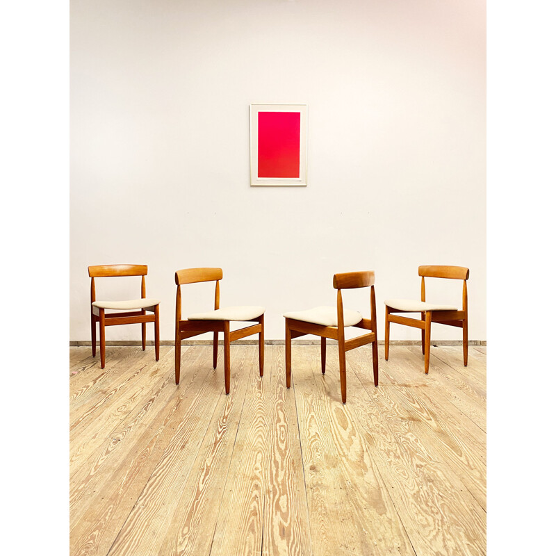 Set of 4 mid sentury teak and woolen upholstery dining chairs by Farö Stolefabrik, Denmark 1950s