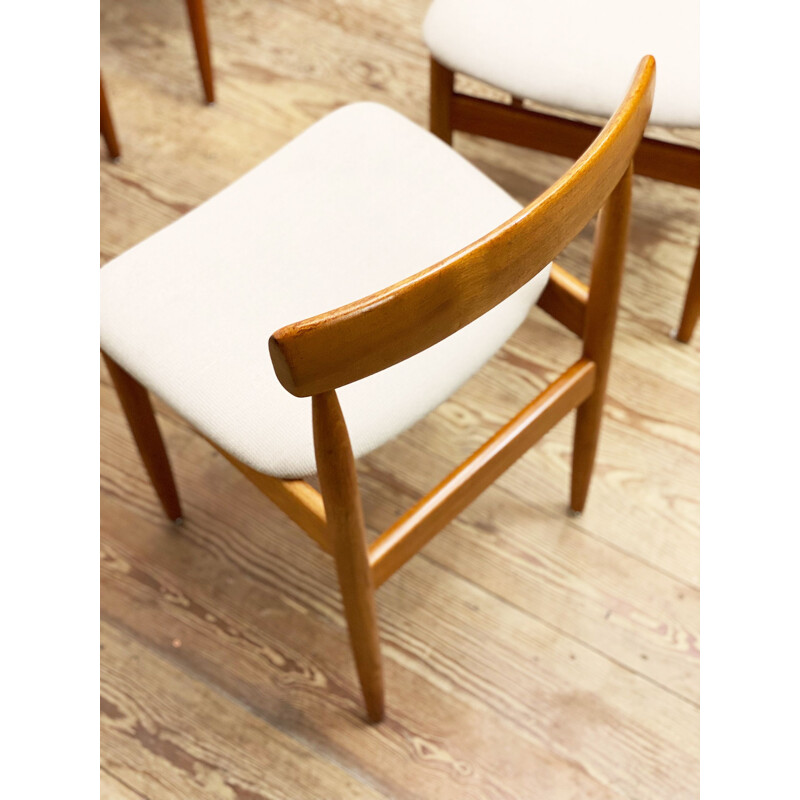 Set of 4 mid sentury teak and woolen upholstery dining chairs by Farö Stolefabrik, Denmark 1950s