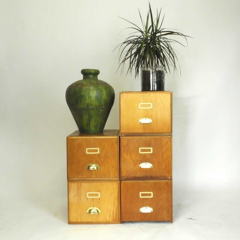 Set of 5 vintage archive bins