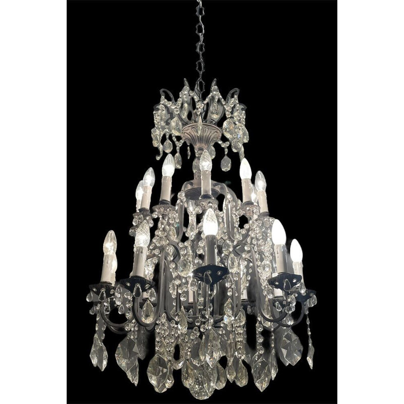 Vintage crystal and wrought iron chandelier, 1920s