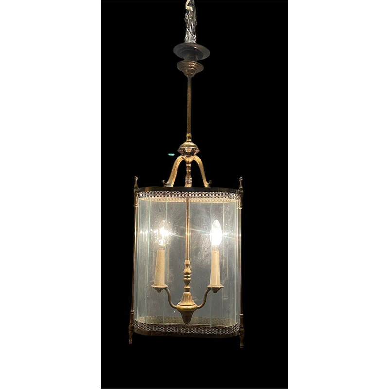 Vintage glass and bronze pendant lamp, 1930s