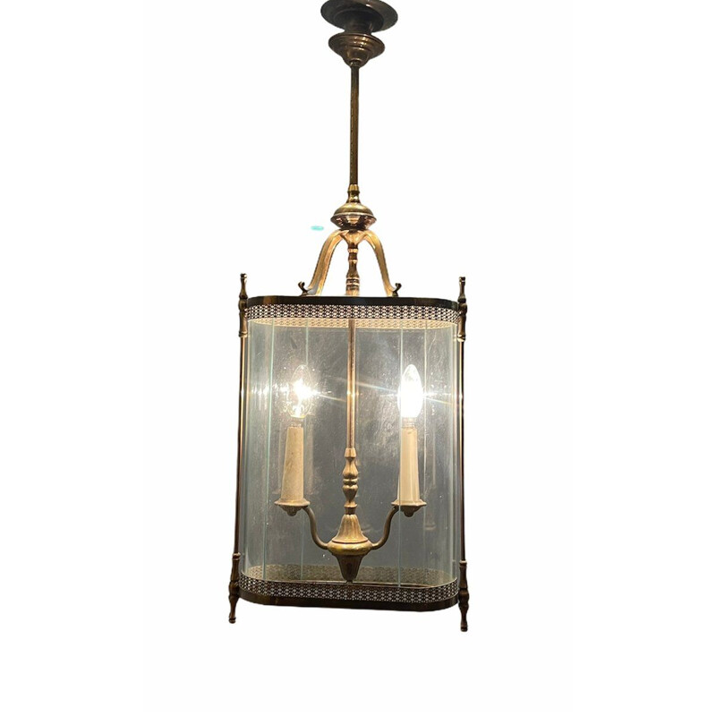 Vintage glass and bronze pendant lamp, 1930s