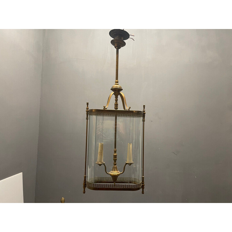 Lámpara de suspensión vintage de vidrio y bronce, 1930