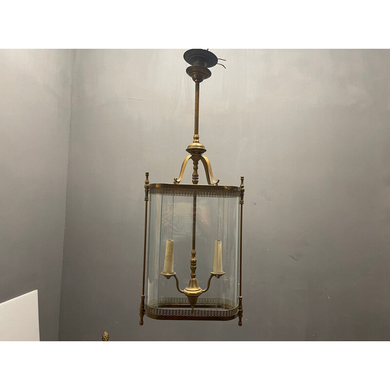 Vintage glazen en bronzen hanglamp, 1930