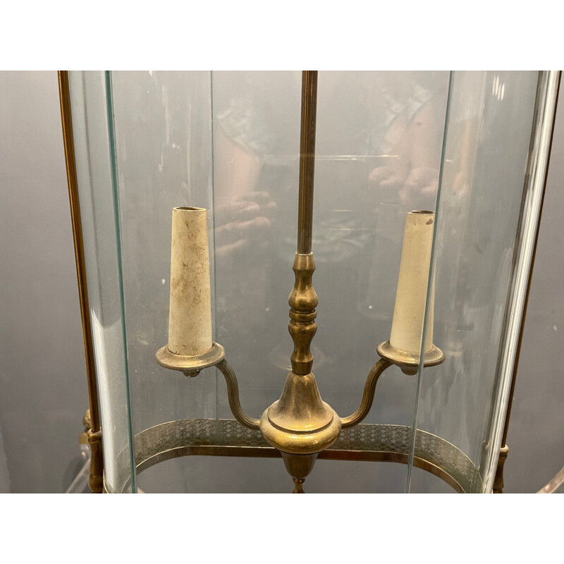 Vintage glazen en bronzen hanglamp, 1930