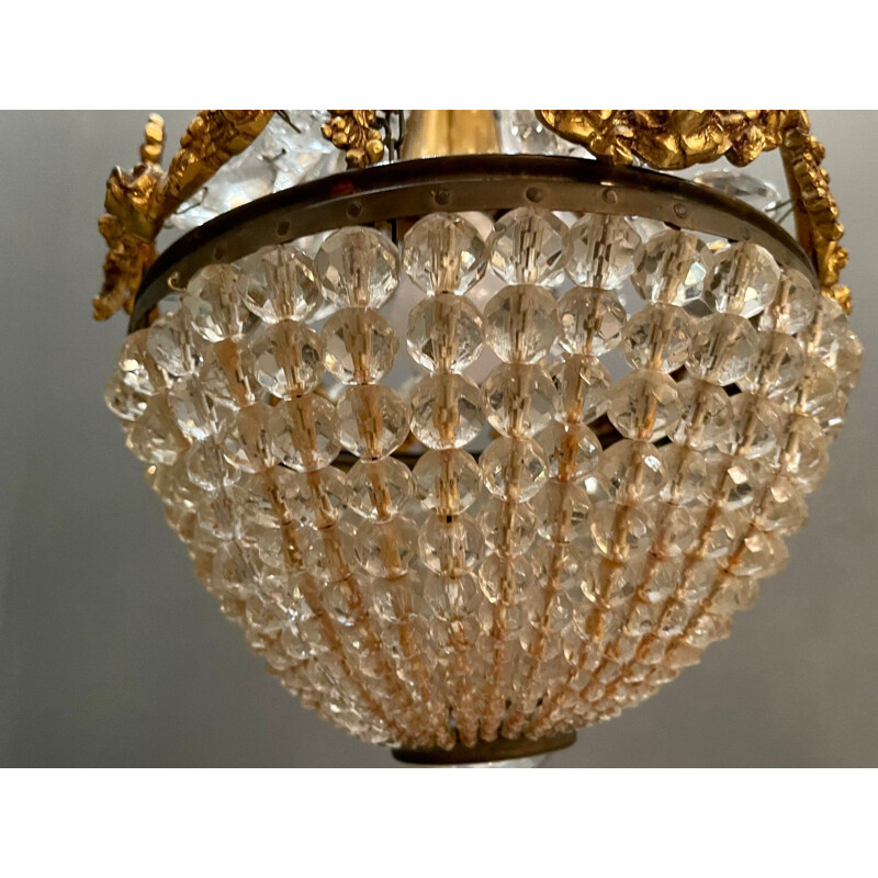 Vintage crystal basket chandelier, 1940s