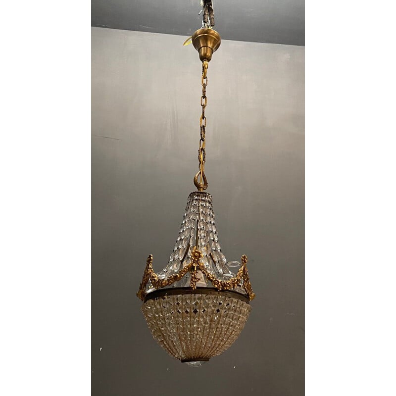 Vintage crystal basket chandelier, 1940s