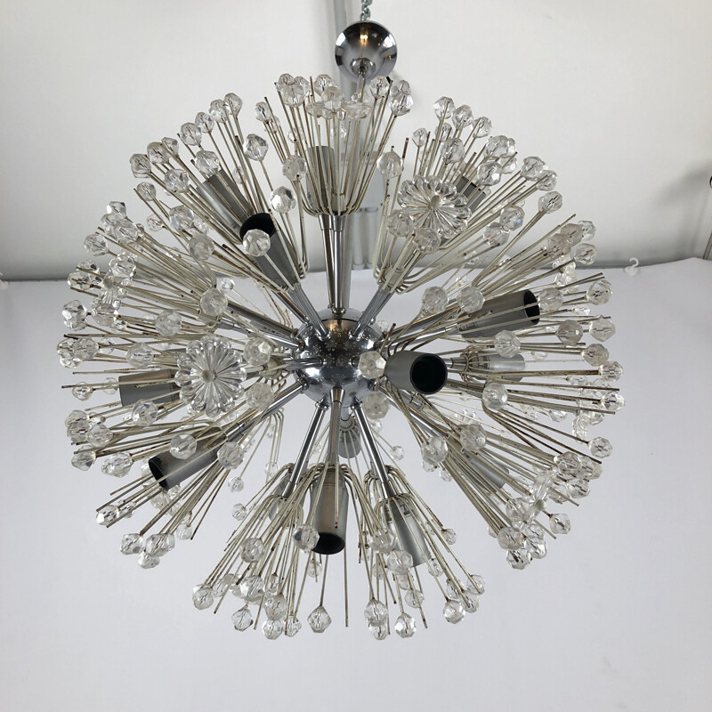 Lámpara Sputnik vintage de cromo y cristal de Emil Stejnar, 1970