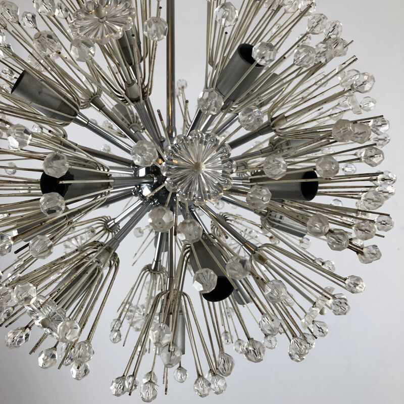 Lustre Spoutnik vintage en chrome et verre par Emil Stejnar, 1970