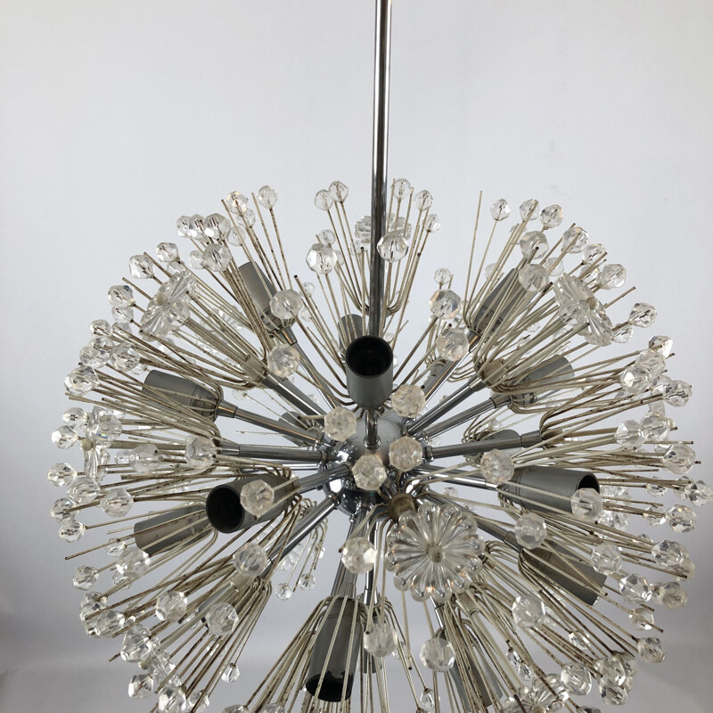 Lampadario Sputnik vintage in cromo e vetro di Emil Stejnar, 1970