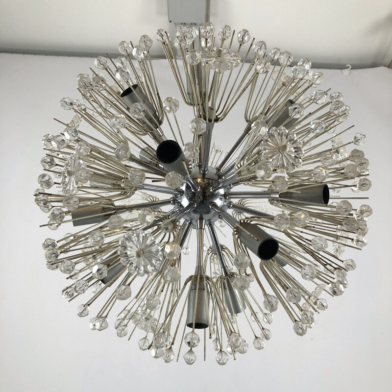 Lampadario Sputnik vintage in cromo e vetro di Emil Stejnar, 1970