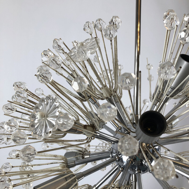 Cromado vintage e candelabro de vidro Sputnik de Emil Stejnar, 1970