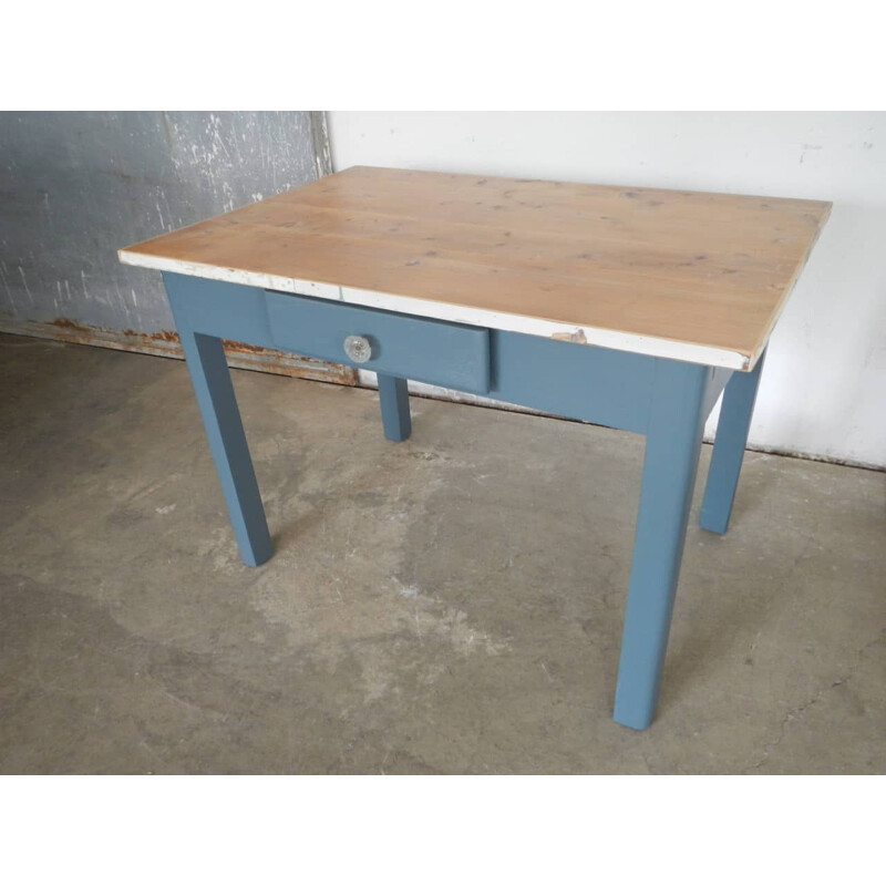 Mid century wood blue table with drawer