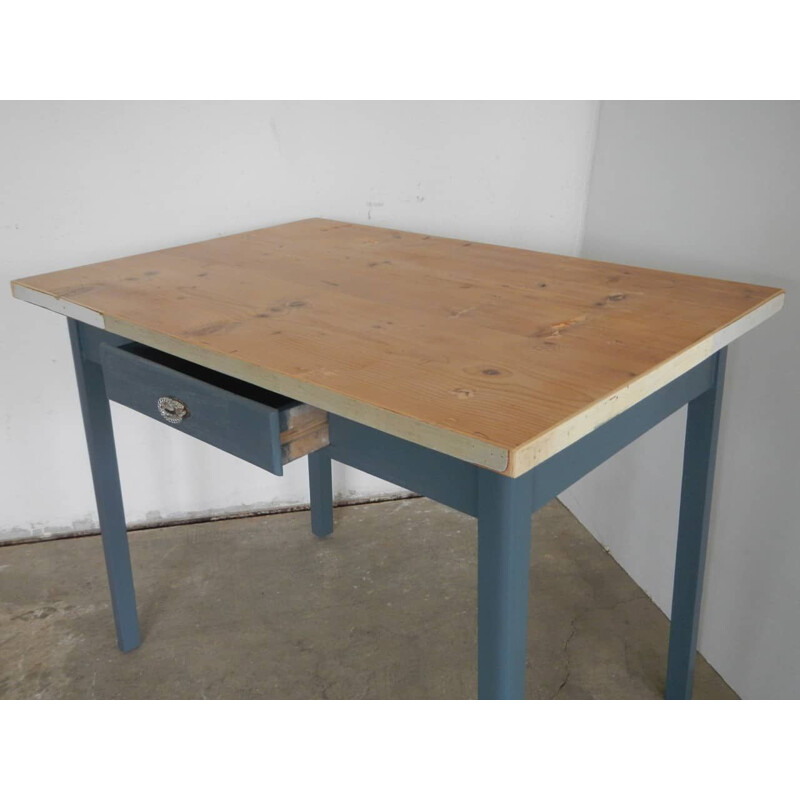 Mid century wood blue table with drawer