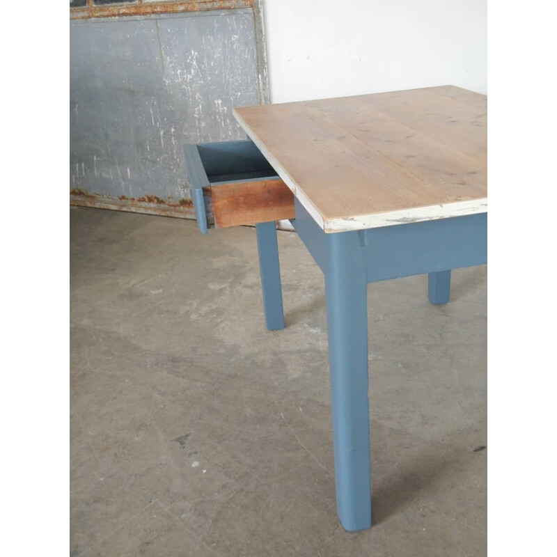 Mid century wood blue table with drawer