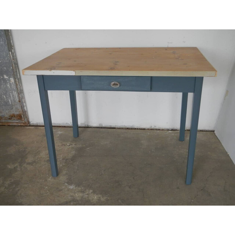 Mid century wood blue table with drawer