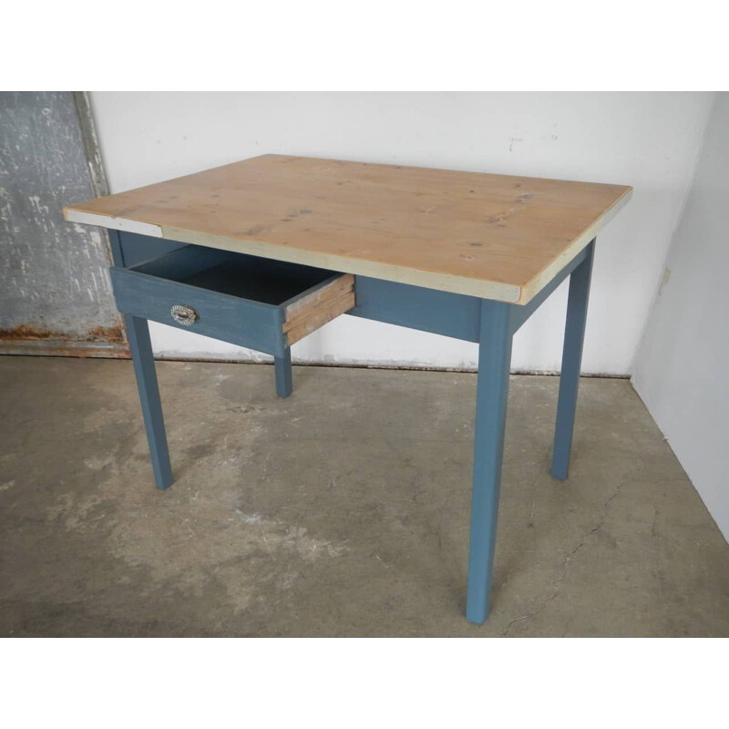 Mid century wood blue table with drawer