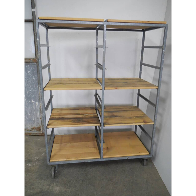 Fir wood vintage shelve with casters