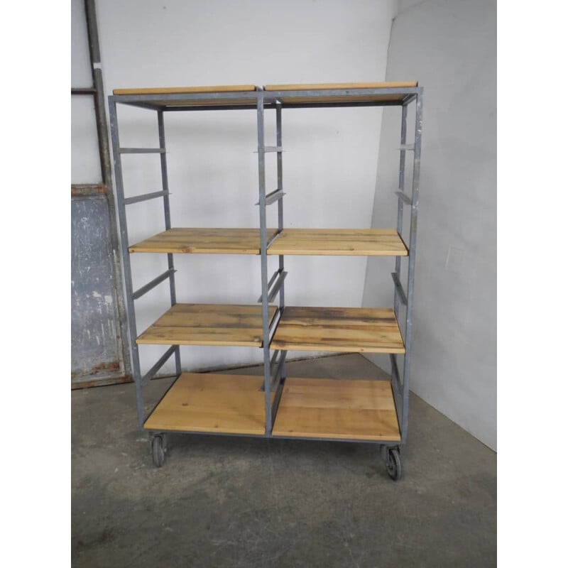 Fir wood vintage shelve with casters