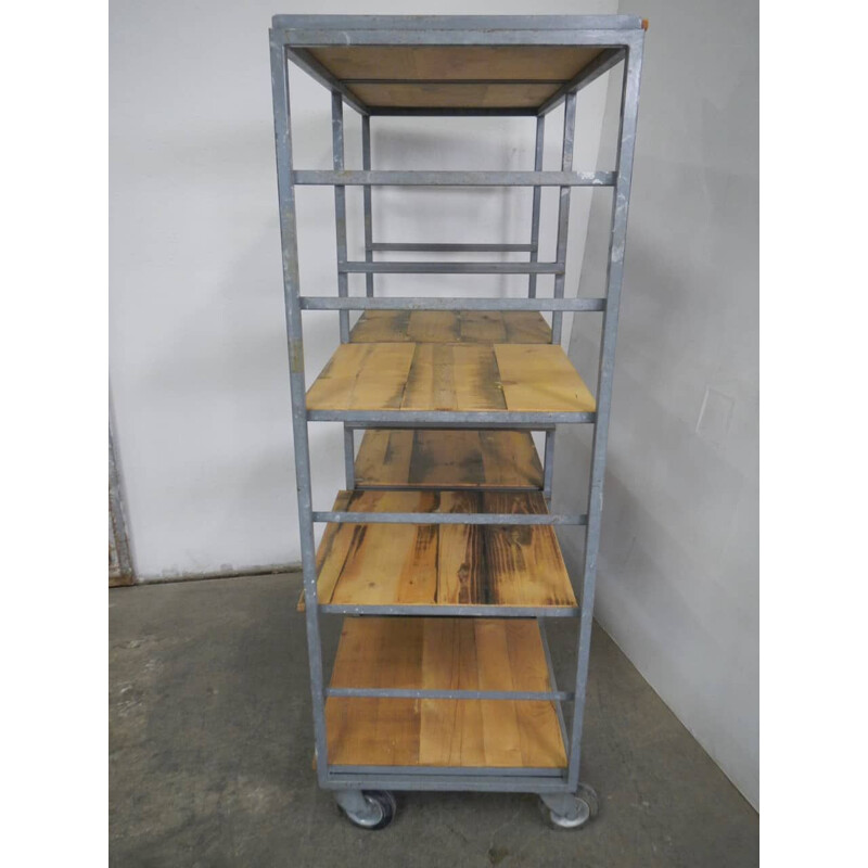 Fir wood vintage shelve with casters