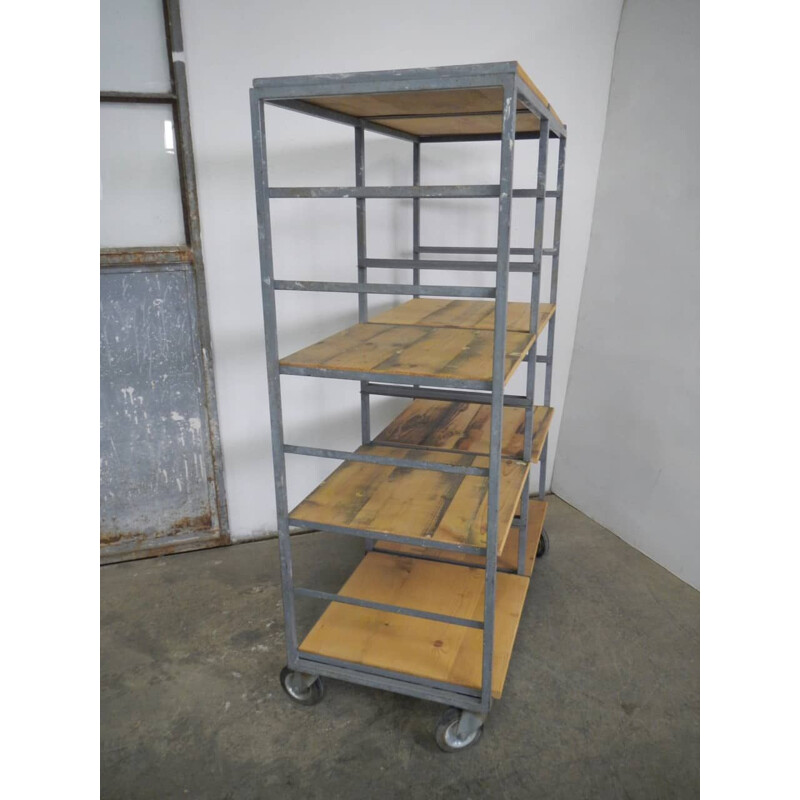 Fir wood vintage shelve with casters