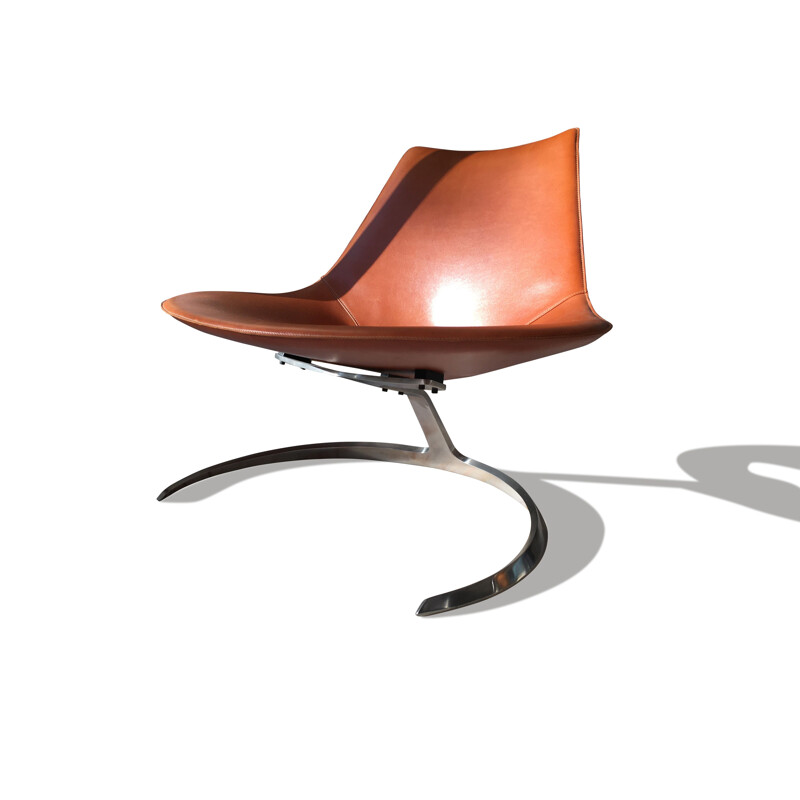 Vintage leather Scimitar armchair by Jørgen Kastholm & Preben Fabricius for Ivan Schlechter, Denmark 1962