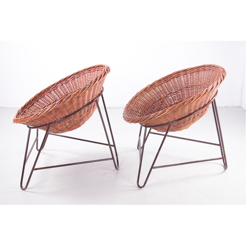 Pair of vintage wicker chairs by Mathieu Matégot, France 1950s